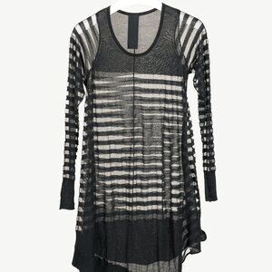 Rundholz Black Mesh Stripe Asymmetrical Tunic Midi Dress